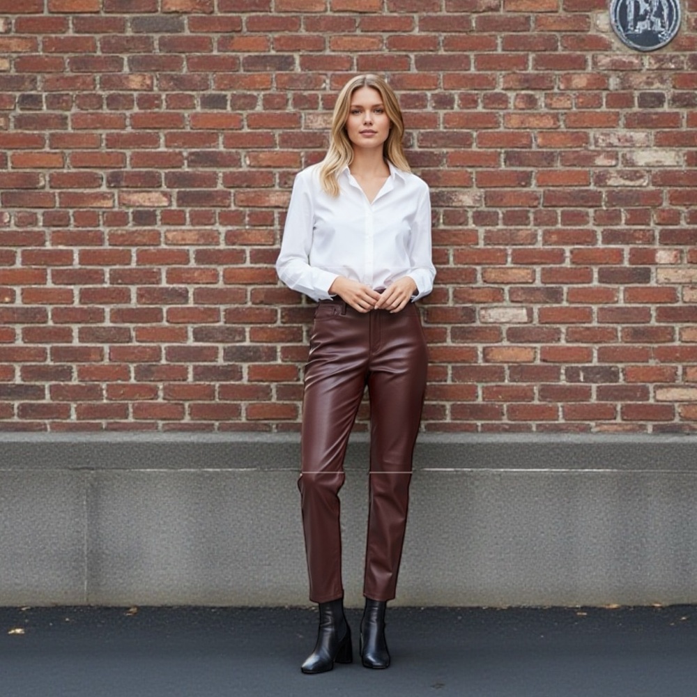 Madewell The Perfect Vintage Straight Jean Faux Leather Edition Cabernet SZ 25